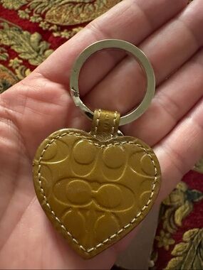 Coach Patent Leather Heart Keychain in Tan